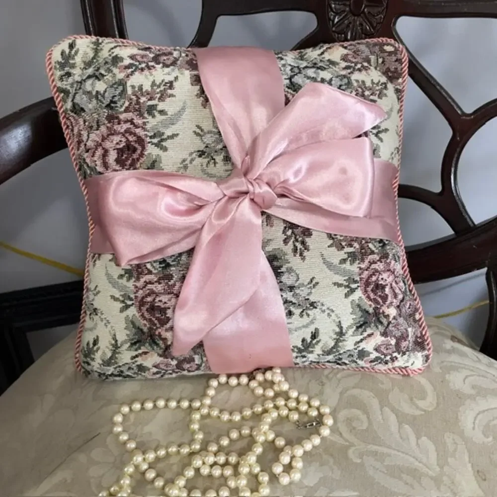 Vintage Floral Tapestry Ring Bearer Pillow Throw Pillow Shabby Chic Cottagecore